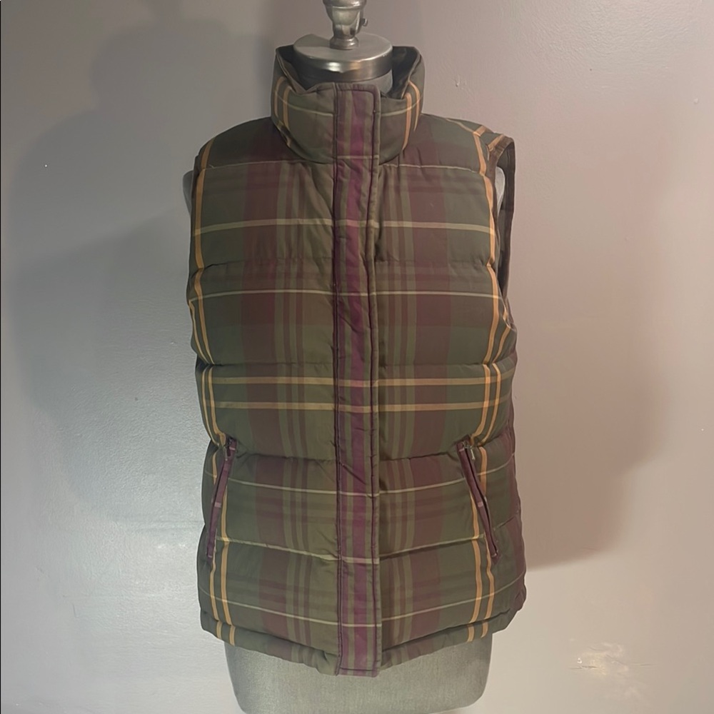 Reversible Lauren Ralph Lauren Purple Quilted Puffer Vest - plaid and khaki